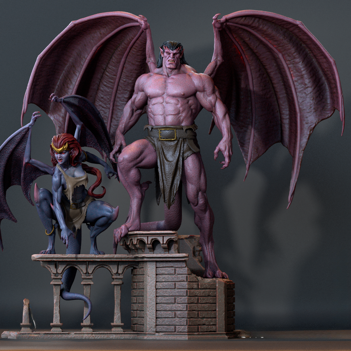 Goliath and Demona – Gargoyle - 3D Resin 16k Diorama Print
