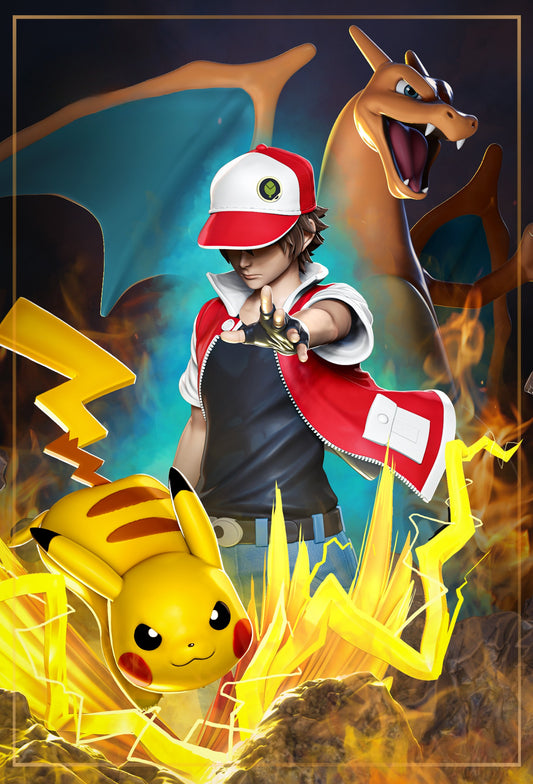 Red x Charizard and Pikachu - Pokemon - 3D Resin 16k Print